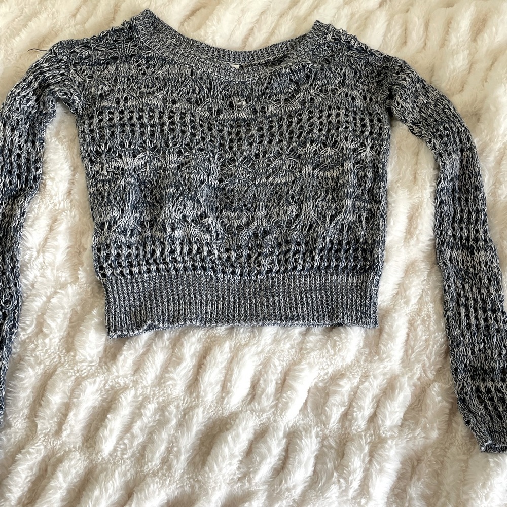 Aéropostale Open Knit Extra Long-sleeve Blue Cropped Sweater
